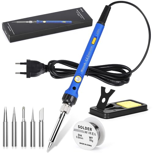 Saldatore a Stagno, Wiecok 60 W Saldatore di Precisione Professionale con Temperatura Regolabile 200~480 ℃, Interruttore ON/OFF, 5 Punte per Saldatore, Saldatore Kit per Piccole Riparazioni,Saldatura