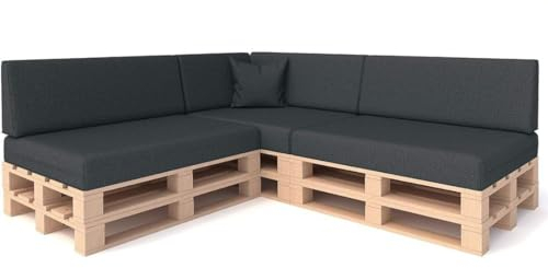 HIGH LIVING Palettenkissen 8- teiliges Set Palettenauflage Polster für Europaletten Hochwertige Palettenpolster Palettensofa Indoor & Outdoor Erhältlich Made in EU Anthracite