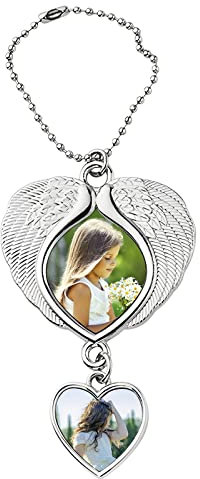 JIAHG Personalisiert Spiegelanhänger Autospiegel Anhänger mit Foto Gravur individuell Autodekoration Wunschfoto Engelsflügel Aufhänger für Auto Rückspiegel Dekoration Geschenk