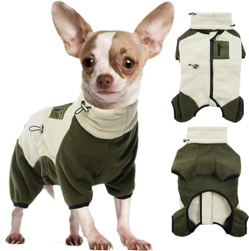 DENTRUN Wintermantel Hund Mittelgroß, Hund warmes Winterfleece, Hund Wintertuch mit Bein, Hund warme Jacke mit Reißverschluss, Hund Warmes Winterfleece(Aprikosengrün,M)
