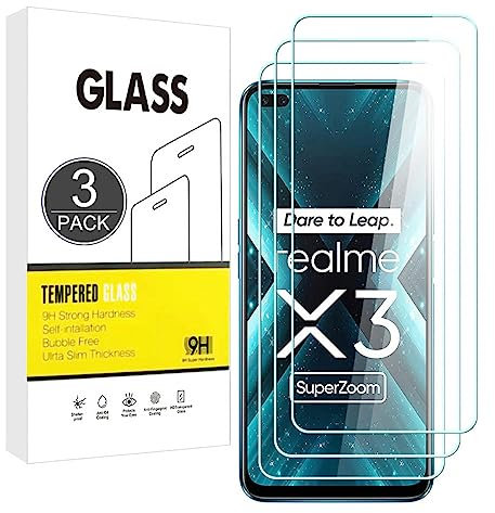 E-Hamii [3 Stück] 9H Gehärtetes,Bruchsicheres Glas Kompatibel mit Realme X3 SuperZoom,[HD Kristall Klar]0,33 mm Display Schutzfolie für Realme X3 SuperZoom