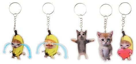 Banaan-katten-sleutelhanger,grappige huilende katten-sleutelhanger,süßer und gefälschter Katzen-Schultaschen-Anhänger, Katzen-weinende Geräusche