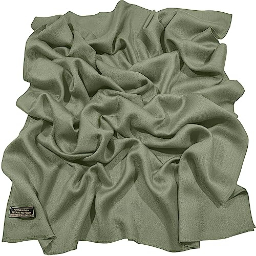 CJ Apparel Enfärgad Fransdesign Nepalesisk Sjal, Salviagrön, one size