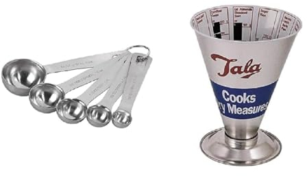 Tala A10550 Stainless Steel Measuring Spoons, 5 Piece Set for Measuring Dry and Liquids + Tala Cook's Measure