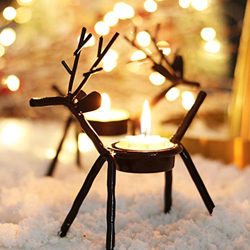 Hirsch-Kerzenhalter, 2er-Set, Niedliche Rentier-Teelicht-Kerzenhalter, Metall-Weihnachtskerzenhalter, Weihnachtliche Tischdekoration für Zuhause, Tisch, Kamin, Fenster, Restaurant(Schwarz)