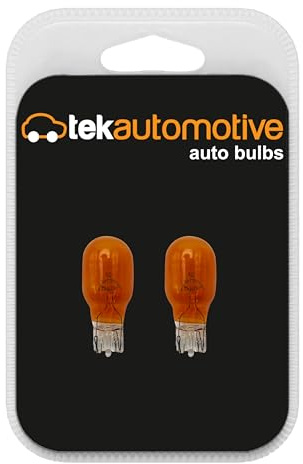 Tek Automotive 958 WY16W Amber Car Light Bulbs – Orange Indicator 12V 16W W2.1x9.5d Capless Replacement Lamps for Turn Signals and Side Repeaters – Twin Pack