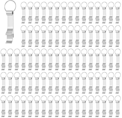 100 Pcs Bottle Opener Keychain, Black Beer Opener Keychain, Mini Can Bottle Opener Key Ring for Gifts Party Favor Wedding Favor (Silver)