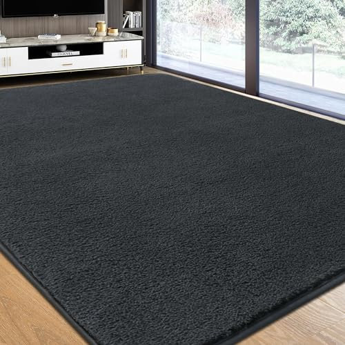 Rururug Teppich Wohnzimmer 160x230 cm Mikrofaser Kurzflor Teppich Weich Flauschig, Modernes Groß Teppich Waschbar Rugs for Living Room, Anthrazit