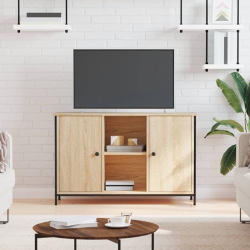 Homgoday Meuble TV en bois d'ingénierie chêne Sonoma 100 x 35 x 65 cm, meuble pour TV, salon, salle à manger, bureau, télévision, équipement de musique, meuble bas de rangement
