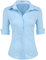 Hotouch Business Bluse Damen Kurzarm Shirt V-Ausschnitt Hemdbluse Frauen Elegant Oberteile Baumwolle Basic Hemden mit Knöpfen Seeblau XS