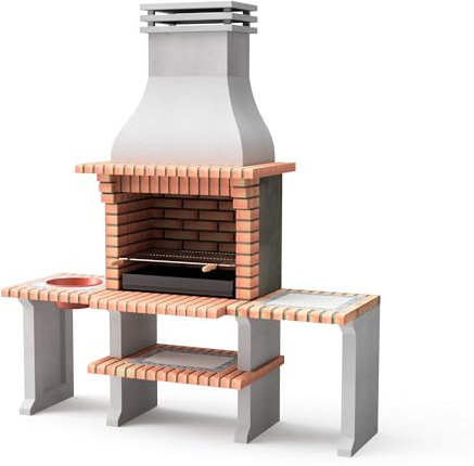 MOVELAR - Barbacoa de Obra Prefabricada de Leña y Carbón Modelo New Azores Plus XL (Gris, Naranja - 210 x 81 x 250 cm) REF: 3509/5 - Cocina de Exterior con Parrilla Zincada y Soportes Lateral