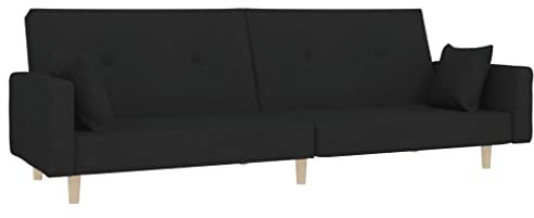 vidaXL Schlafsofa 2-Sitzer, Sofa mit 2 Kissen, Schlafcouch für Wohnzimmer Heimkino Büro, Couch Sofabett Tagesbett Gästebett, Schwarz Stoff