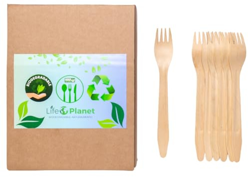 LIFE PLANET® 500 Forchette In Legno, Posate Usa e getta Biodegradabili e Compostabili, Stoviglie Monouso 100% Naturali