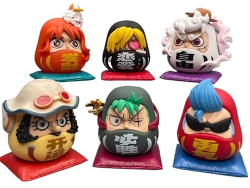 REOZIGN Luffy Zoro Sanji Nami Usopp Franky, Sechs Daruma-Eier, 8 cm, aus PVC, Sammlerstück, Geschenk für Anime-Fans