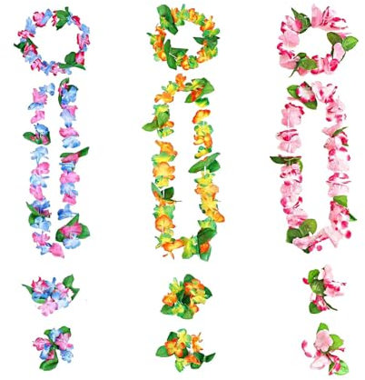 12 Stück Hawaiiketten Hawaii Blumen Kette Blumenketten Hawaiian Kette Haarband Armbänder Grasrock Party Kostüm Zubehör Blumenkette Für Cheerleading Geburtstags Karnevals Strandpartys