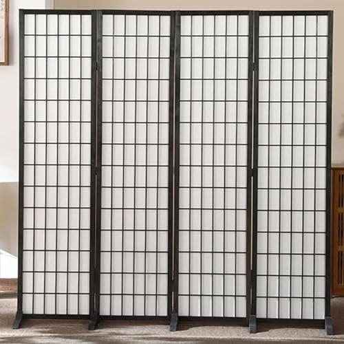 RUYICZB Paravent Raumteiler Trennwand L140xh180cm 4-Teilig Japanische Paravent Raumteiler Raumtrenner Spanische Wand Sichtschutz Trennwand Balkon Terrasse Garten,Schwarz,A