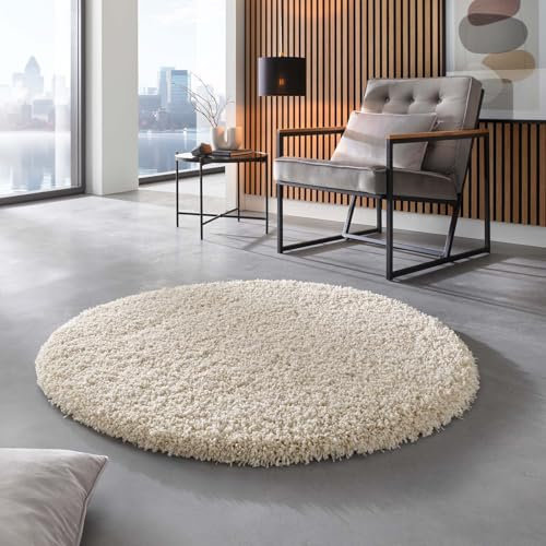 Taracarpet Shaggy Hochflor Langflor Teppich Twilight Luxus Qualität aus Belgien geeignet fürs Wohnzimmer Schlafzimmer und Kinderzimmer 6926 Weiss 120x120 cm rund