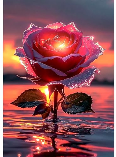 MEIYUDA Diamond Painting 5D Complet Rose, Peinture Diamant Adulte Blumen, Diamond Painting Enfant Peinture Diamant pour Murale Décoration 30x40cm