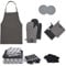 Encasa XO Kitchen Towels and Dishcloths Sets |21 Pcs Apartment Essentials Set | Oven Mitts and Pot Holders with Hanging Loop | Cooking Apron, Dish Cloth, Flour Sack and Coasters Grey Combo