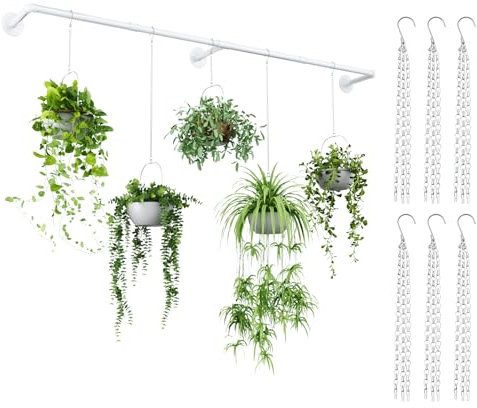 Galood Plant Hanger Indoor with 6 Hanging Chains Hanging Planters for Indoor Plants Hanging Plant Holder Window Plant Shelves Black Metal Rod(Pot not Included