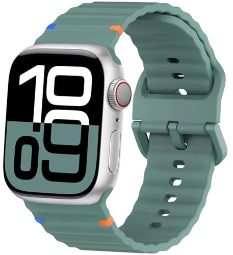 ALFARAY Sportarmband Kompatibel mit Apple Watch Ultra 1 2 Armband 49mm 46mm 45mm 44mm 42mm für Herren Damen, Ocean Silikon Armband für iWatch Series 10 9 8 7 SE 6 5 4 3 2 1 Ultra 2 1, Kieferngrün