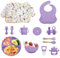 Bizcasa Vajilla Bebe Silicona, 14 Piezas Vajilla de Silicona para Bebés Antideslizante,Vajilla de aprendizaje para comer destete con Plato Cuenco Babero Taza Mordedor Fruta Bebe, Sin BPA (Púrpura)