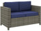 Outsunny Rattan Sofa, 2 Seater Garden Furniture with Soft Padded Cushion and Armrests, Wicker Garden Loveseat for Patio, Navy Blue