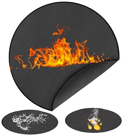 Rund Brandschutzmatte, 91cm Grillmatte Bodenschutz, Feuerfeste Unterlage BBQ Außenbereich Hitzeschutzmatte, 3 Schicht Wasserdicht Faltbare groß Feuerschalenmatte Grillmatte für Gras, Boden, Solo Stove