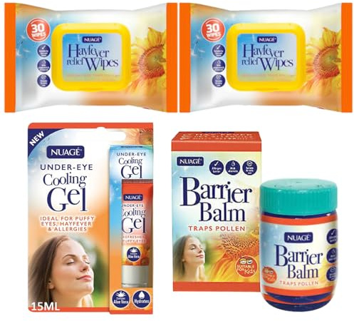 Nuage Hayfever Relief - 2X Hayfever Wipes for Eyes, Hayfever Balm, Under Eye Cooling Gel - Hay Fever Wipes for Allergy Protection and Relief for Adults, Kids Hayfever Medicine