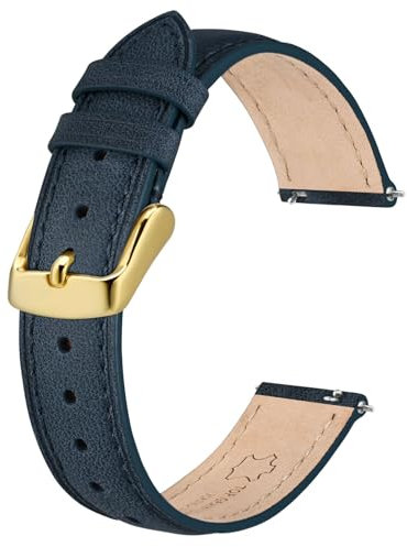 BISONSTRAP Bracelets de Montre en Cuir Élégant, Libération Rapide, Bracelet de Montre pour Femmes et Hommes, 14mm, Bleu (Boucle Dorée)
