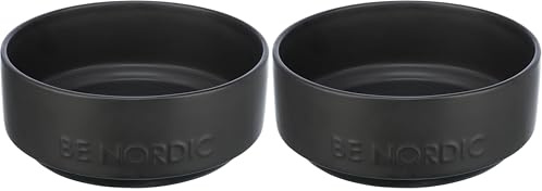 TRIXIE Ciotola per cani in ceramica BE NORDIC 1200 ml nero – moderna ciotola per cani di grossa taglia Ø 18 cm ciotola in ceramica con rivestimento in gomma antiscivolo – 24524 (Confezione da 2)