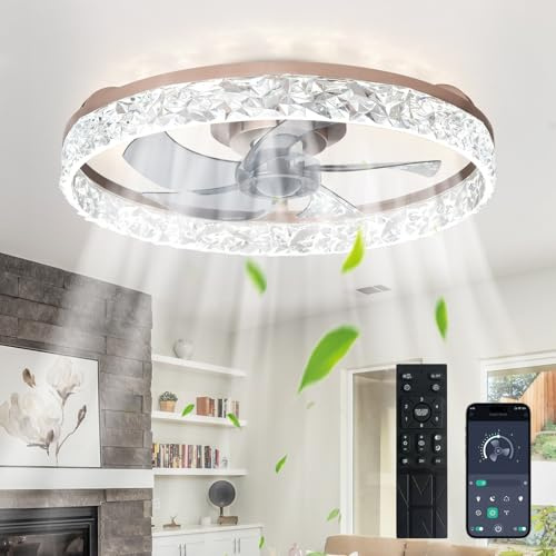 Depuley Ventilateurs de plafond avec lumières et télécommande : Ventilateur de plafond 20 pouces à profil bas avec 6 vitesses et 3CCT - 3000-6500K Dimmable Led Fandelier pour chambre à coucher - Braun