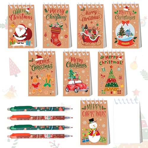 JeVenis Weihnachts Mini Notizblöcke Weihnachtskugelschreiber Geschenke für den Weihnachtsstrumpf Belohnungen für die Schule Bürobedarf für Kinder Weihnachtsgeschenktüten Füllmaterial