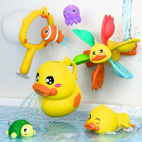 iPlay, iLearn Baby Duck Bath Toy, Suction Bathtub Water Toy for Toddler 1-3