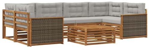 vidaXL Outdoor-Sofagarnitur mit Kissen 7 pcs Natürlich und Hellgrau, Gemütliches Outdoor-Set, modernes Lounge-Möbel, Garten-Sofa, tolle Terrassen-Sitzgelegenheit