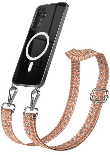 EAZY CASE Handykette - Verstellbares Taschenband kompatibel mit Galaxy A37, Schulterriemen, Handykordel mit Silikon Hülle, Qi Charging kompatibel, Umhängetasche, Orange Grün Silber