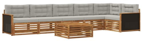 vidaXL Outdoor-Sofagarnitur 7 pcs Natürlich und Hellgrau, Lounge-Sofa für die Terrasse, modernes, wetterfestes Gartenmöbel-Set für Bequeme Sitzgelegenheiten