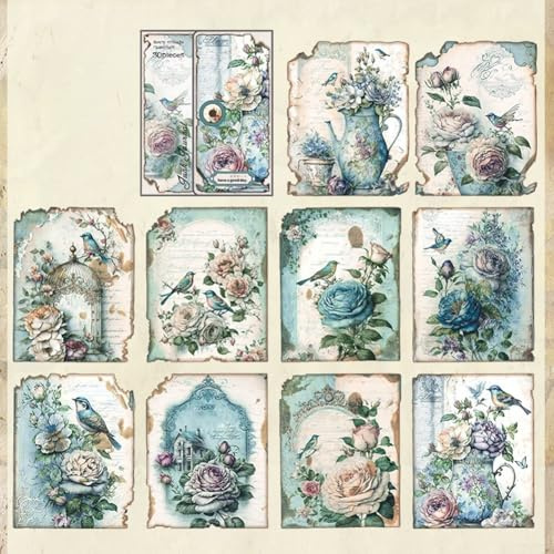 30 Vintage-Papiere für Scrapbooking und Basteln, perfekt für DIY-Zeitschriften und künstlerische Projekte, nostalgische Designs (3 Vogelblumen)