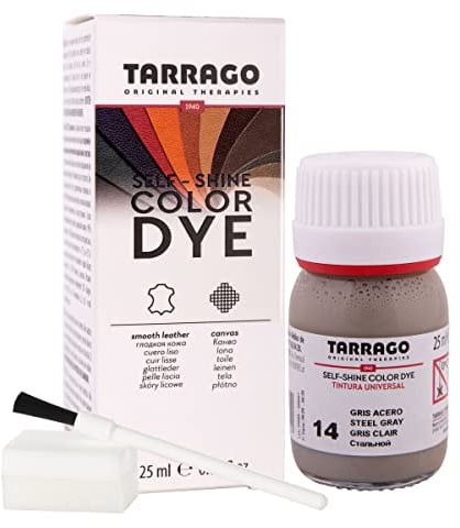 Colori e Tinture per Scarpe o Borse 25 ml | Pelle Naturale e Sintetica | Con Pennello e Spugna Applicatore ((14) Grigio Acciaio)