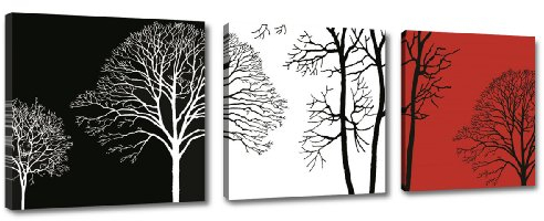 Visario Bild & Kunstdruck der deutschen Marke 150 x 50 cm 4208 Bilder auf Leinwand Kunstdrucke Bäume schwarz weiß rot Wandbild