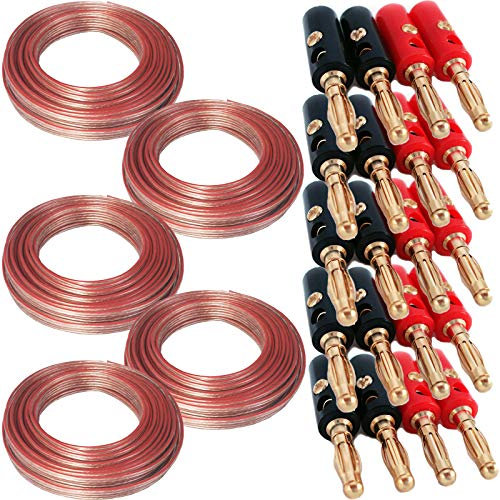50M Speaker Cable & 20 Banana Plugs - 5.1 Surround Sound System - Wire Reel Loud