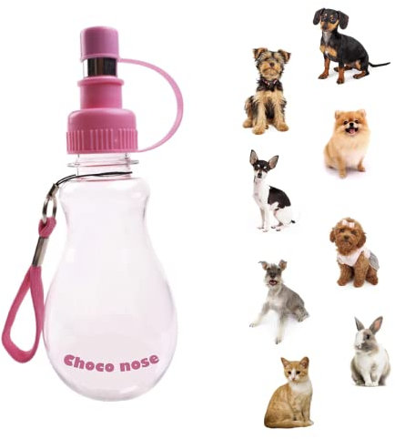 Choco Nose Portable No-Drip Travel Water Bottle/Feeder for Dogs/Puppies/Cats/Rabbits/Small Sized Animals - 235ML. Leak-proof Nozzle 16mm, Pink (H258)