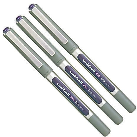 3 X UNI-BALL Eye UB-157 Roller Ball Pen FINE (0.7mm) Violet