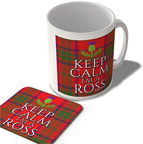 McMug - Keep Calm I'm a Ross - Ross Modern Tartan - (Thistle) - Scottish Mug and Coaster Set, Ceramic, 11fl.oz.
