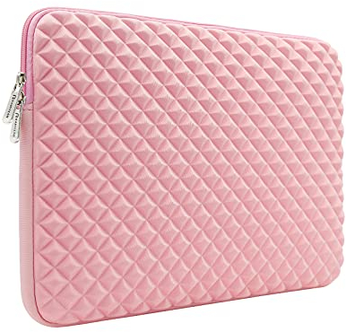 RAINYEAR 15.6 Inch Laptop Sleeve Diamond Foam Shock Resistant Padded Case Fluffy Lining Protective Zipper Cover Carrying Bag Compatible with 15.6 Notebook Computer Tablet Chromebook(Pink)