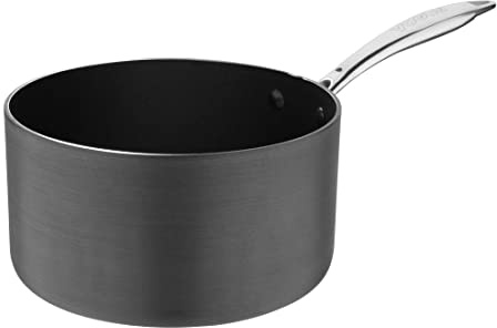 Vogue Non Stick Sauce Pan Anodised Aluminium - 200mm 7 3/4 | Even heat distribution eliminates hot spots for commercial kitchens, while the sturdy handle ensures secure, easy transport.