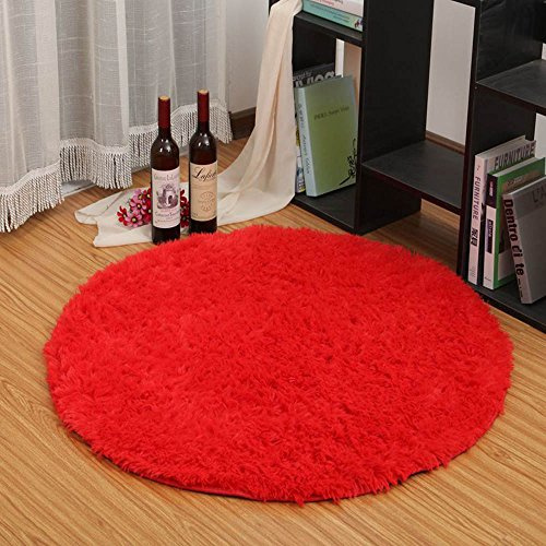 Eleoption Round Soft Shaggy Microfiber Area Rug, Anti-skid Floor Mat Room Carpets for Kids Room Children Playroom Living Room Bedroom Chair Cushion, 120cm, Red