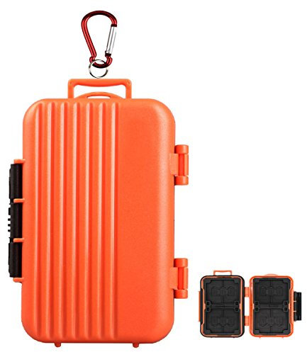 LXH Waterproof & Shockproof 24 Slots Luggage Memory Card Case Holder For 4 (CF) Compact Flash & 8 Secure Digital (SD) & 12 TF/Micro SD Card Storage Holder With Carabiner (Orange)