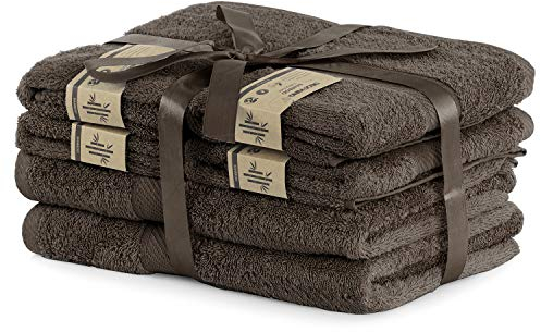 DecoKing 6er Set braun Baumwolle 4 Handtücher 50x100 cm und 2 Badetücher 70x140 cm Duschtücher Bambus Viskose saugfähig antibakteriell Bamboo Bamby Schoko Brown Chocolate