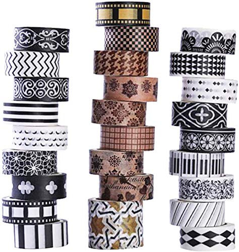 Washi-Masking-Tape-Set, 27 Rollen, klassisches Washi-Tape in Schwarz und Weiß mit dekorativem Design, Washi-Tape für DIY-Bastelarbeiten, Buchdesigns, ideal für Festivals und Party
